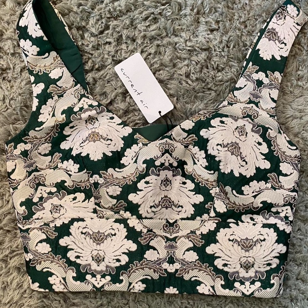 Current Air Green and Cream Patterned Crop Top